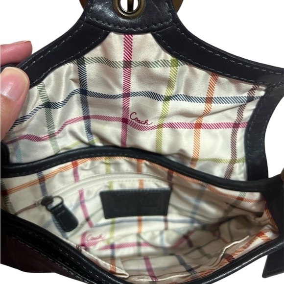 Coach Vintage 11427 Bleeker Legacy Tattersall Flap Shoulder Bag Black Brass - Picture 5 of 9